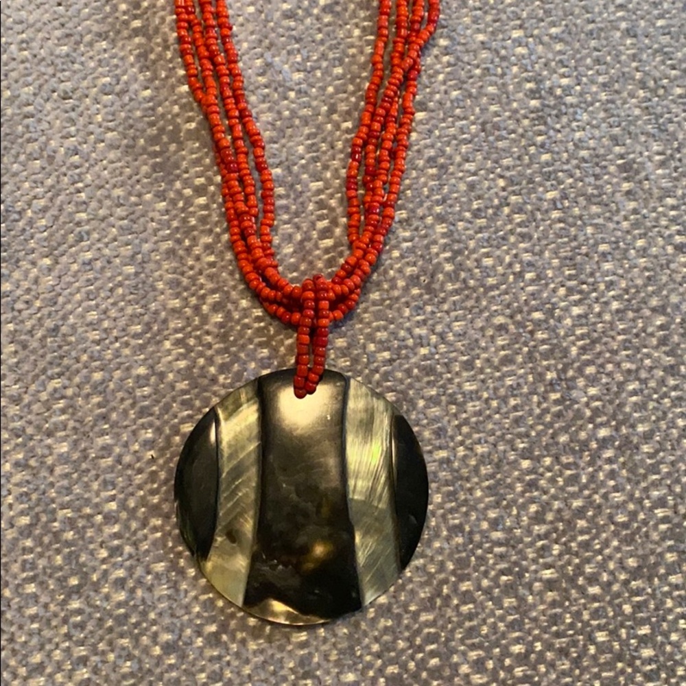 Shell and red beaded necklace